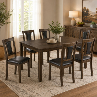 7-Piece Dining Table Set With 6 Upholstered Chairs For Kitchen & Dining Room