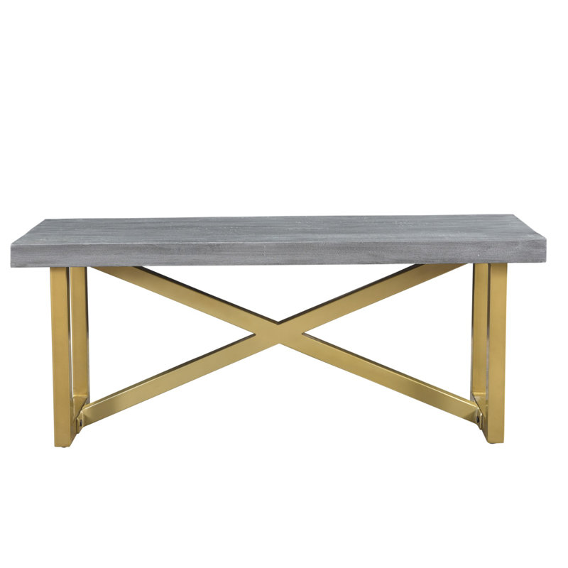Banc en bois Cormican, Or / Gris, H 18 po x L 50 po x l 16 po