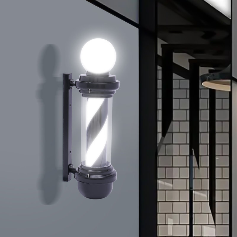 Enseigne lumineuse rotative 2 lumières Barber Shop (noir et blanc)