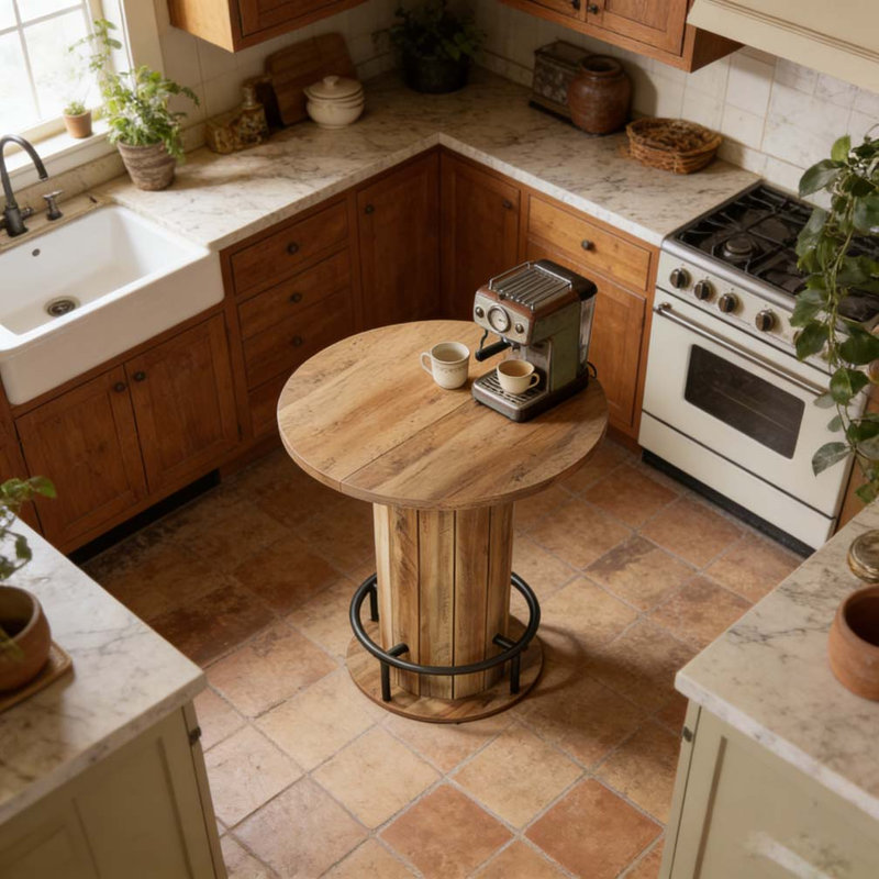 Table de bar, table basse ronde, Brun rustique
