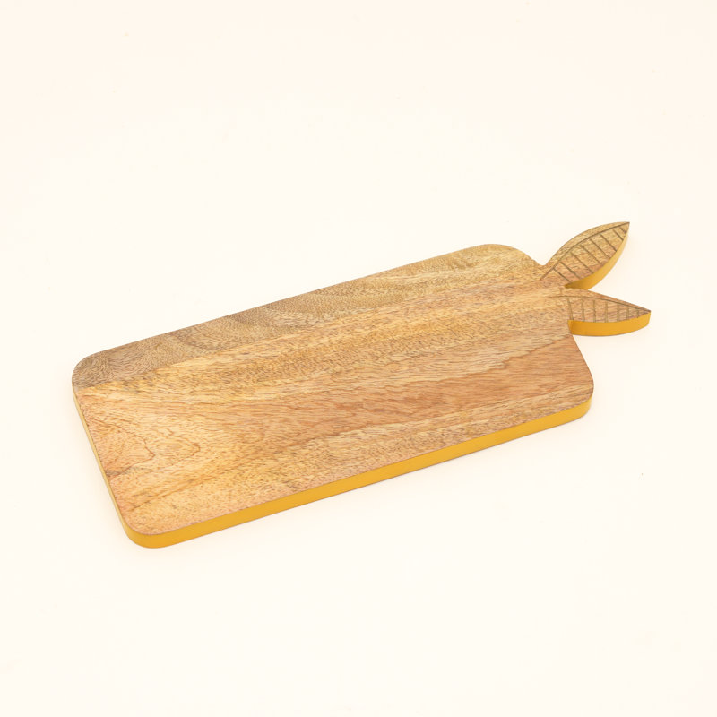 Leaf Detail Mango Wood Serving Board – Wooden Cheese & Charcuterie Platter with Coloured Edge, 40.6 cm