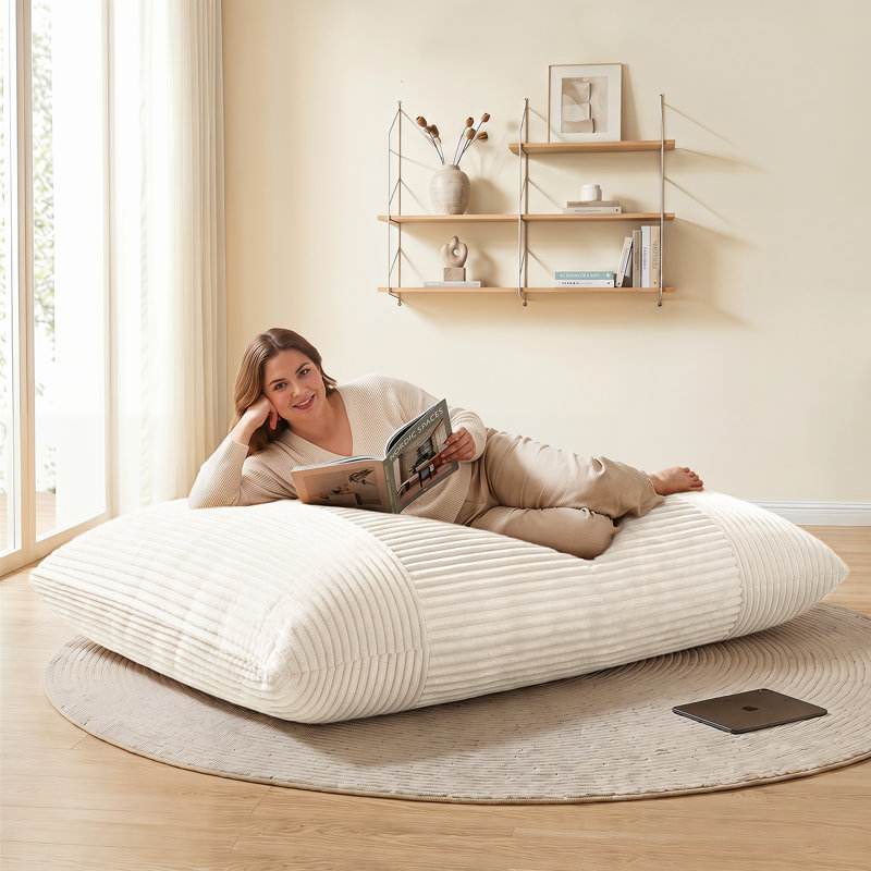 72" Corduroy Compression 3-in-1 Large Memory Foam Bean Bag Chair, Beige