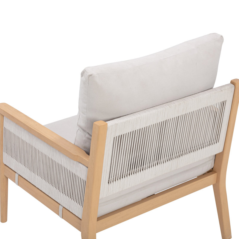 Acacia Wood Patio Chair With Rope Accent, Beige
