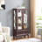 Lighted Glass Cabinet In Dark Cherry, Adjustable Shelves And Storage Compartment Cherry Curio Cabinet, Shelf Layouts, 2 Doors, 1 Drawer, Lighted, Vintage Metal Article Of Furniture-1161071697