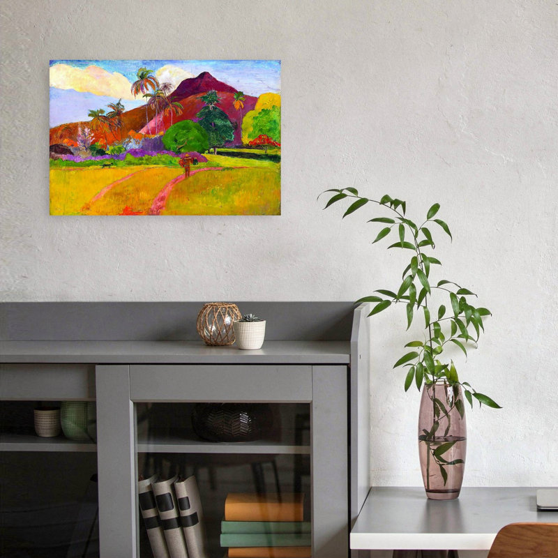 «Tahitian Landscape Classic Colorful Serene Palm Landscape Summer», impression murale, H 12 po x l 18 po