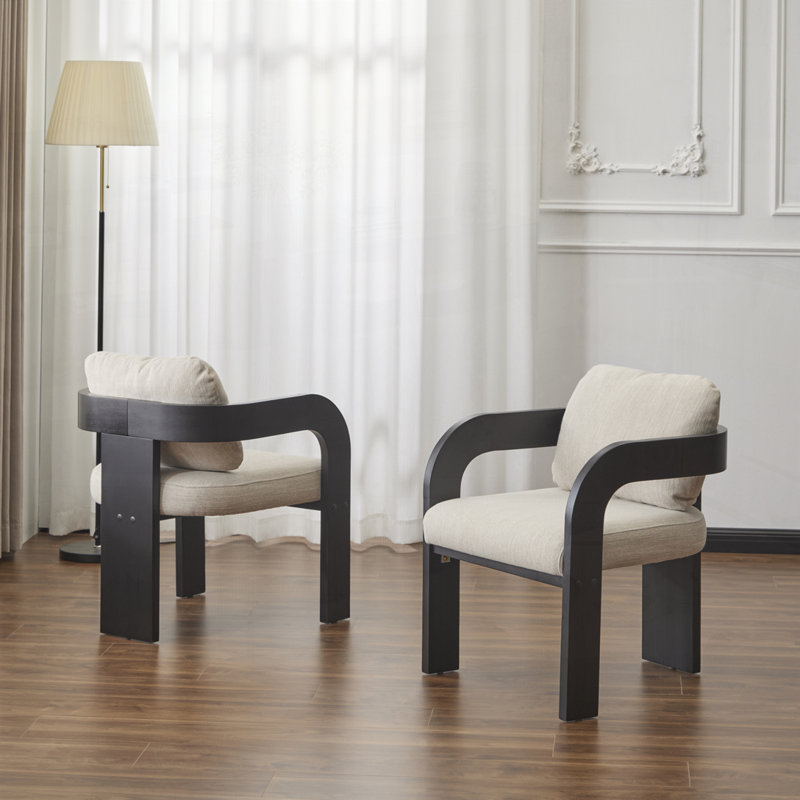 Fauteuil avec cadre en bois massif, Beige, Noir