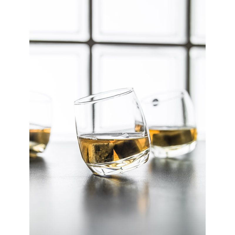 Set of 6 Clear Rolling Whiskey Glasses with Curved Base
