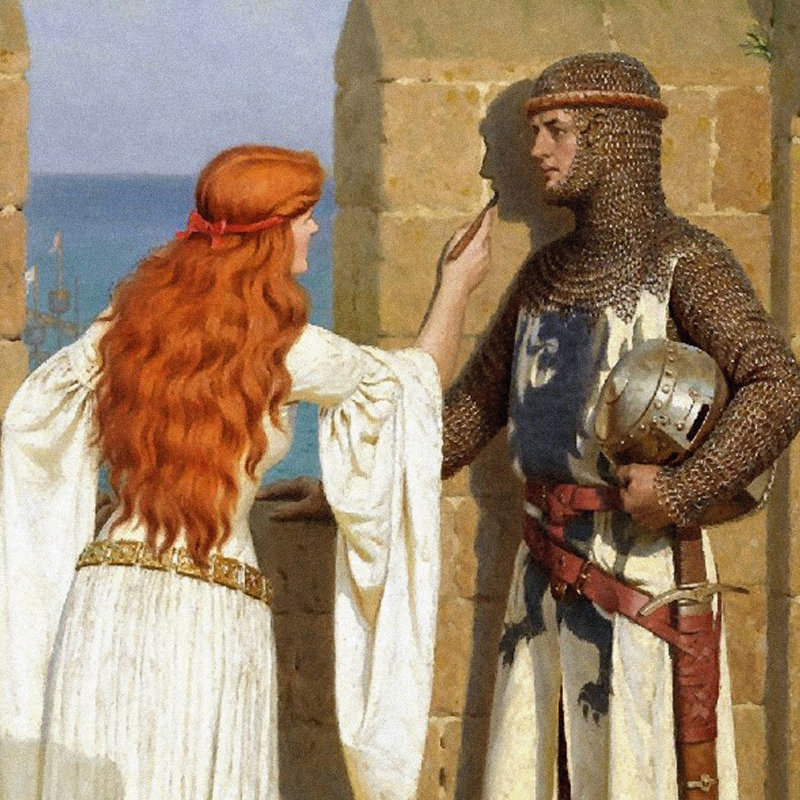 «The Shadow» par Edmund Blair Leighton sur toile, H 19,25 po x l 16,25 po