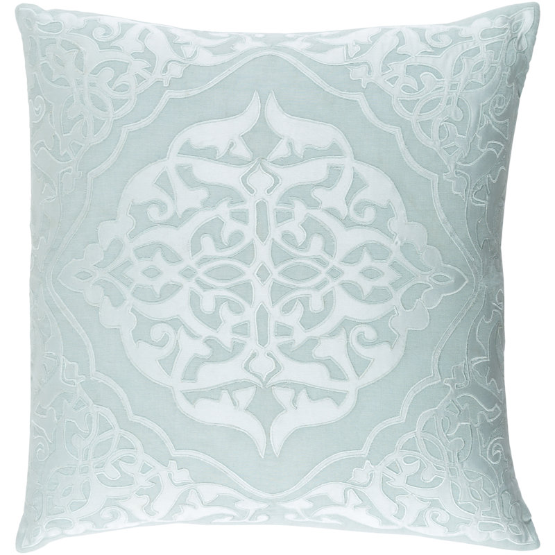 Adelia Damask Linen Throw Pillow, 18" H x 18" W x 4" D, Mint/Pale Blue