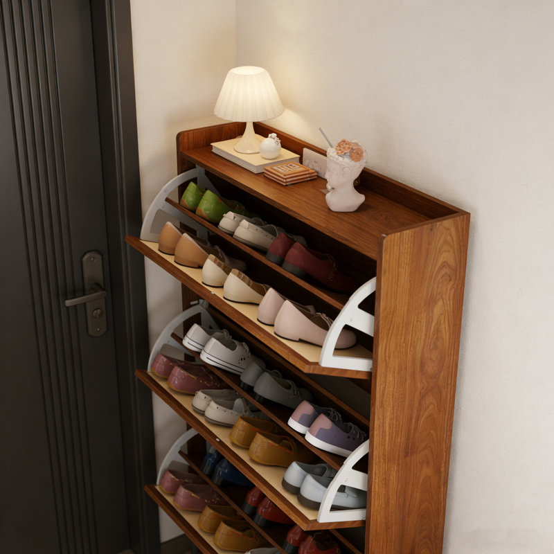 Modern Narrow Flip-Drawer Shoe Cabinet, Walnut