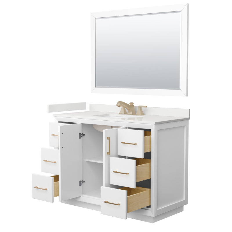 Meuble-lavabo simple avec plateau Strada 48, WDX13430, Blanc, Nickel brossé