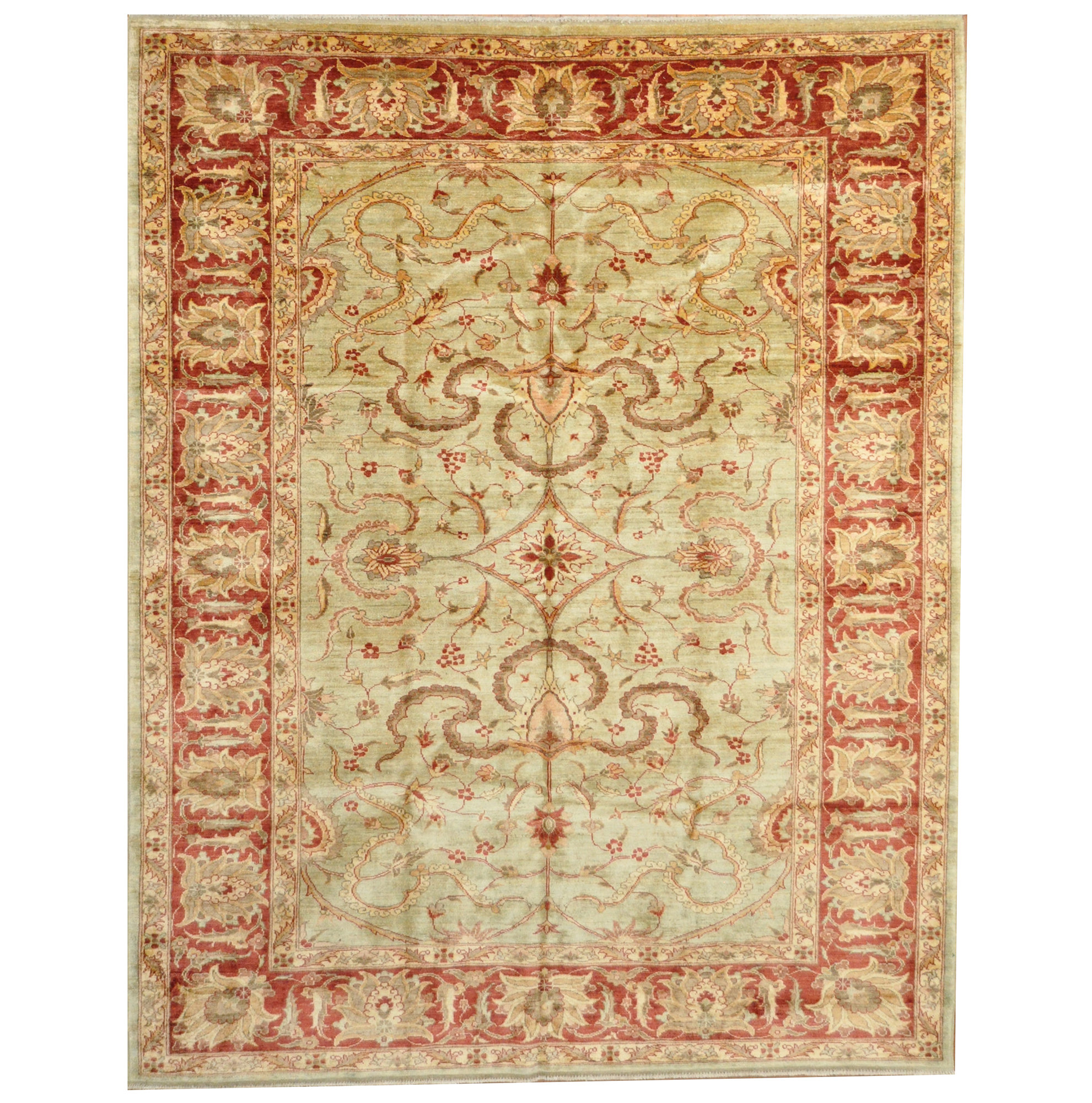 Herat Oriental Handmade Hand-Knotted Wool Light Green/Beige/Red