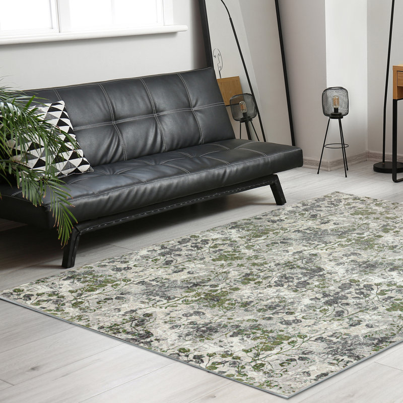 Tapis vert à motif floral transitionnel Mamane, Rectangle 3 pi 3 po x 4 pi 11 po