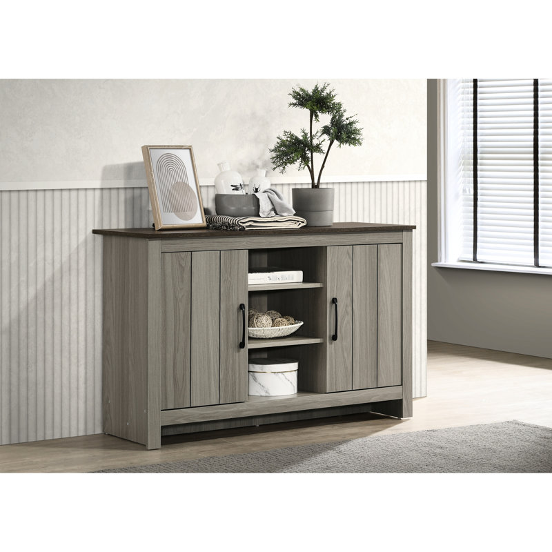 Console gris chêne 47 po - Buffet avec tablettes, armoire et portes