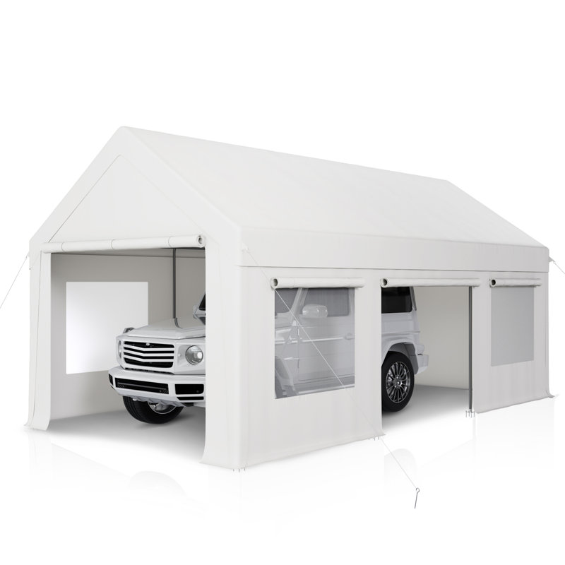Heavy-Duty Carport Canopy , Portable Garage for Pickup, 110.6" H x 120.5" W x 235" D, White