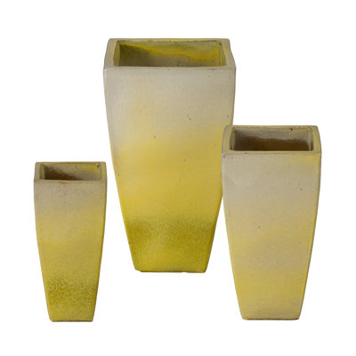 QUAD SQUARE PLANTERS, SNOW 16.5; 17.25; 30.75"H