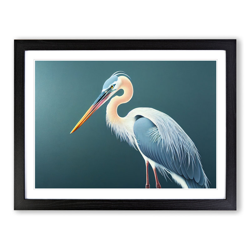The Hopeful Heron Bird 1 Piece Single Picture Frame Wall Art, 34cm H x 46cm W, Black