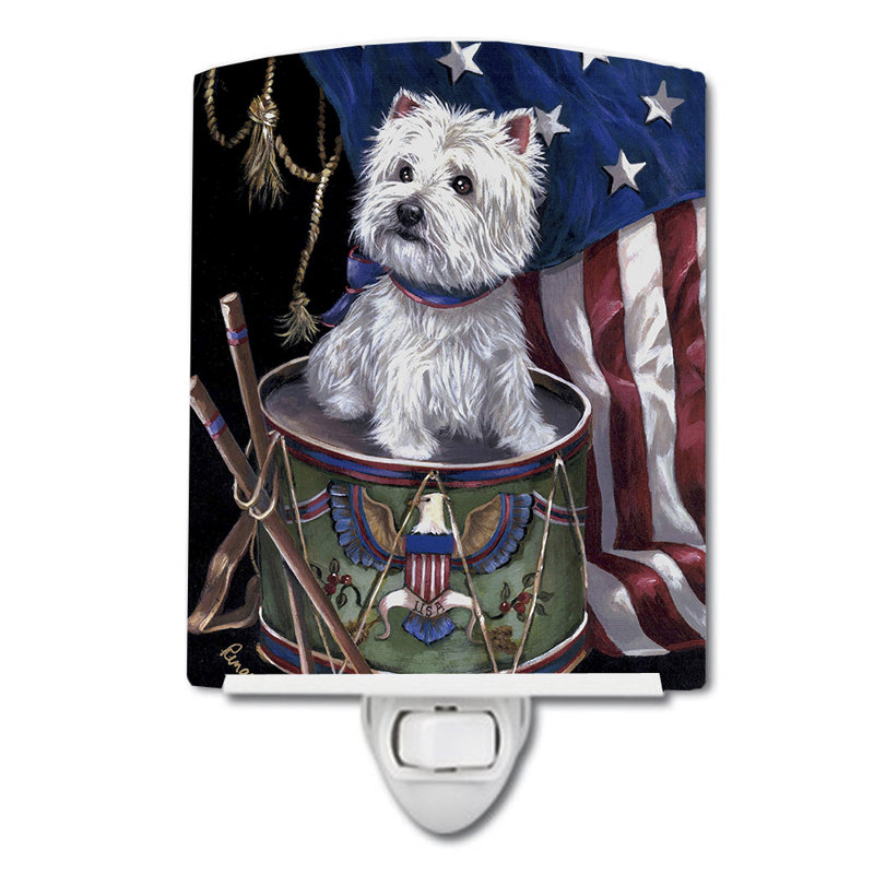 Veilleuse en céramique Poodle USA, Westie, petit garçon au tambour