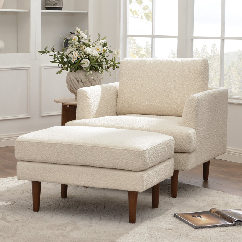 Fauteuil avec repose-pieds l 35 po Miller, Crème Boucle
