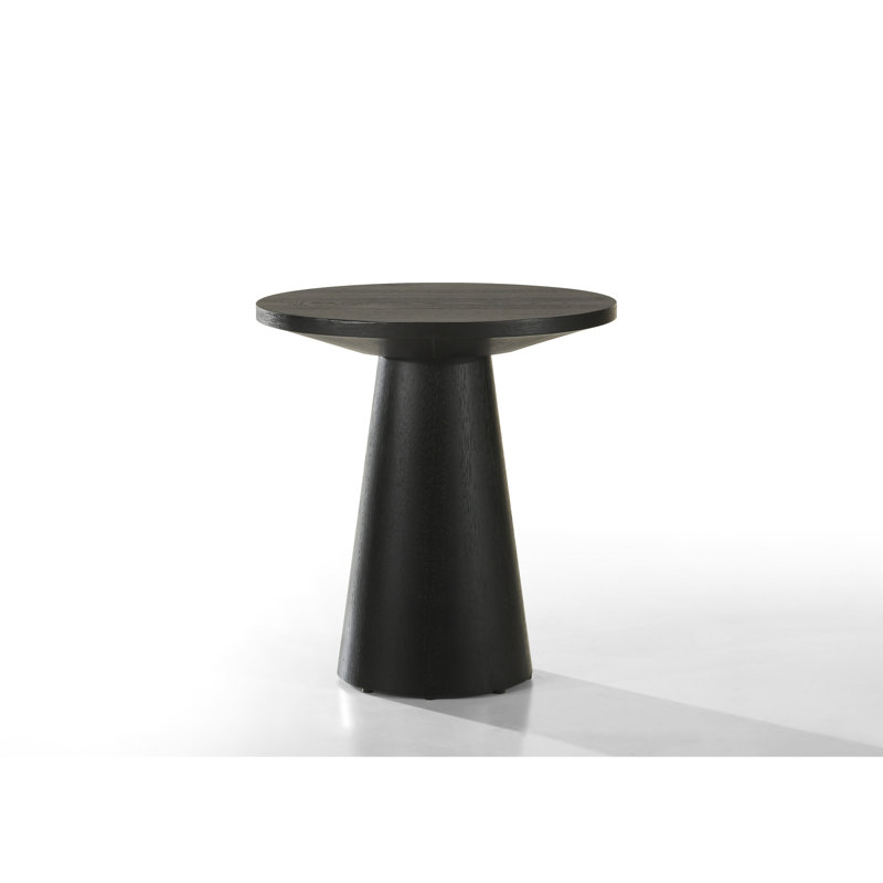 Console ronde 20 po noir ébène foncé avec finition de table de bout effet grain de bois naturel