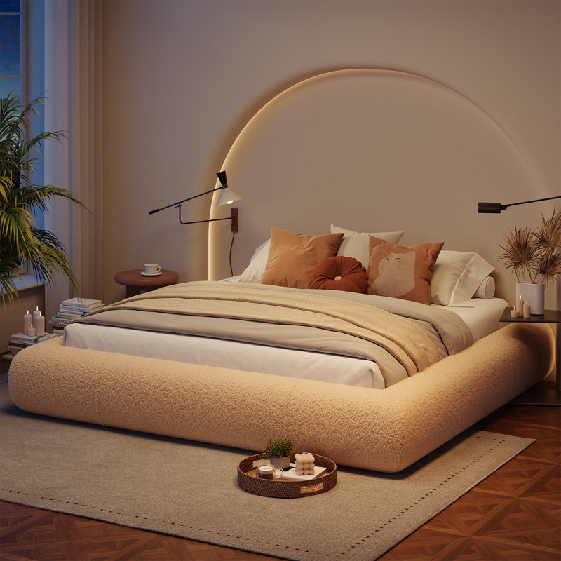  Soft Cloud Bed, Upholstered Platform Bed Frame With Anti-collision Rounded Corners For Bedroom, King