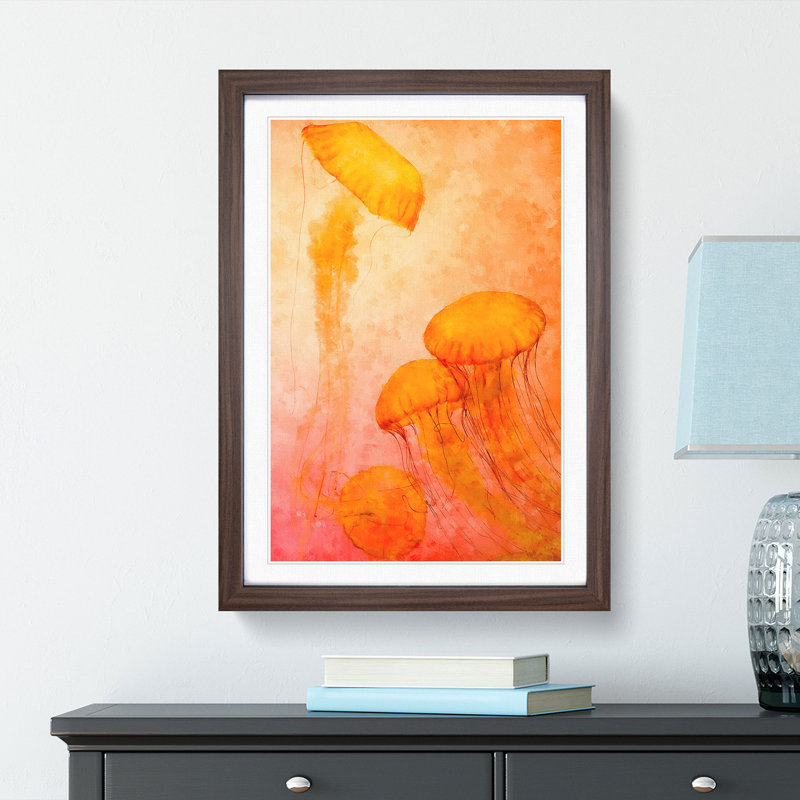 The Orange Jellyfish - Picture Frame Painting Print, Walnut Framed, 87cm H x 62cm W x 2cm D