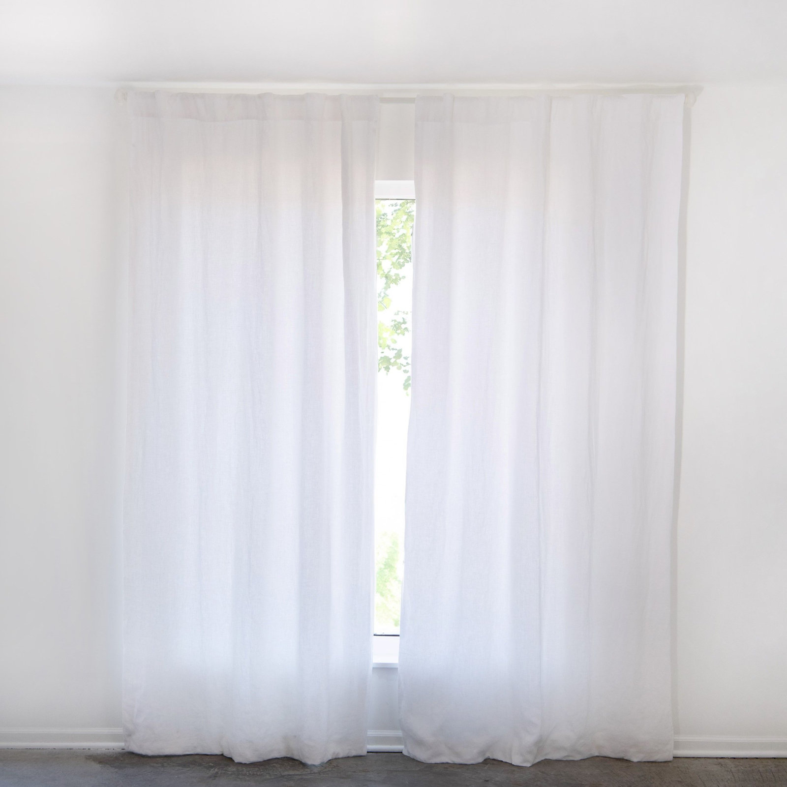 100% French Linen Curtain Panel Set, White, 50" W x 108" L