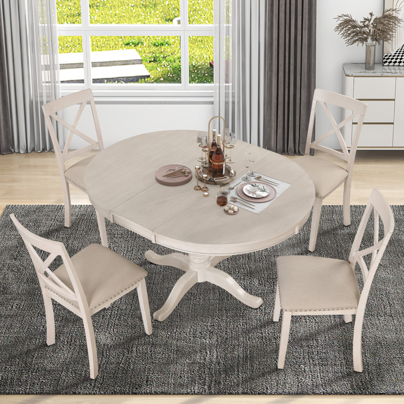 Ensemble de table de salle à manger moderne pour 4, Beige, Blanc antique