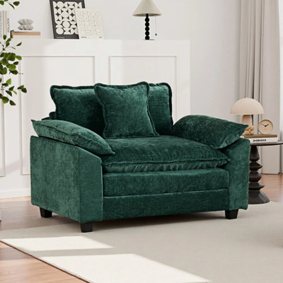 46.5" Chenille Oversized Armchair For Living Room, Single Sofa Chair With Pillows And Soft Seat Cushion, Comfy Living Room Chair, Mid-century Reading Chair For Bedroom