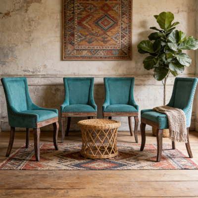 Ensemble de 4 chaises de cuisine en bois massif avec garniture cloutée et support pour haut dossier Farmhouse, ensemble de 4 chaises d'appoint Farmhouse