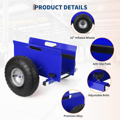 2-Piece Blue Panel Cart, Heavy Duty Utility Cart for Outdoor Garden and Material Handling, Flatbed Hand Truck for Easy Transport