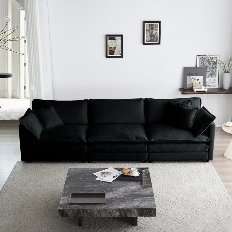 Living Room Furniture - Canapé modulaire 2 places en chenille noire respirant et pratique pour une détente élégante