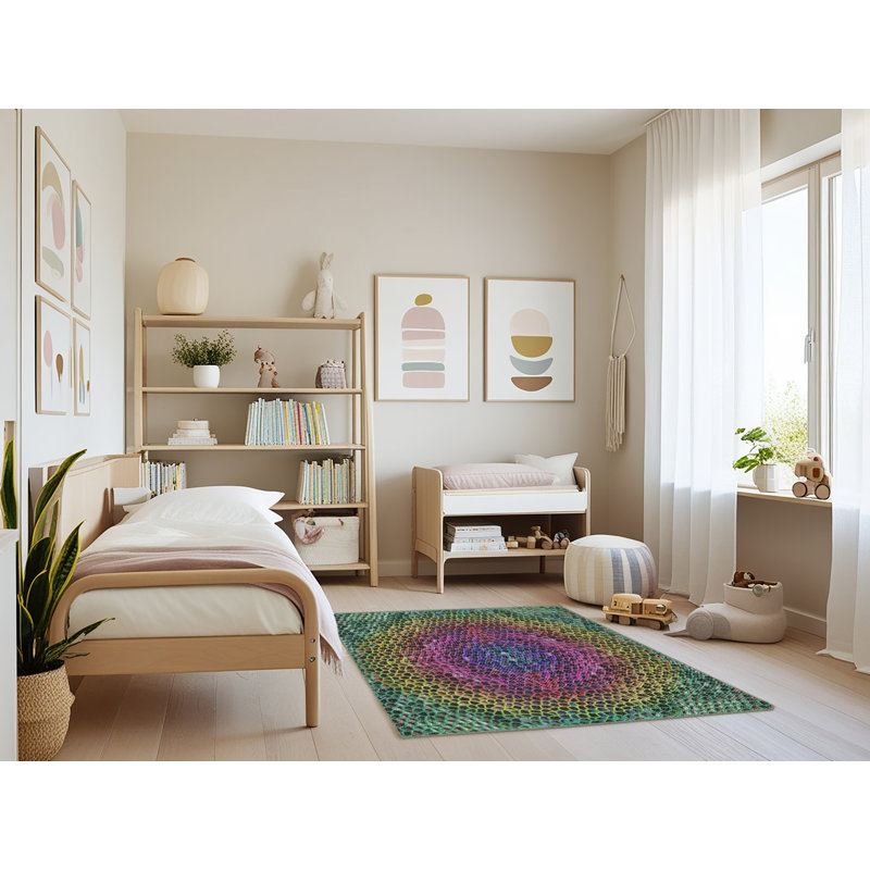 Tapis rose/jaune/vert à motif, Rectangle 3 pi x 5 pi