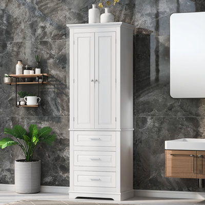 Tall Storage Cabinet With Three Drawers For Bathroom/Office