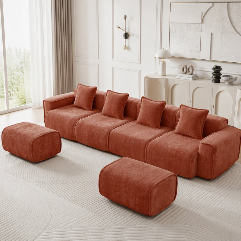 Canapé modulaire en U sans siège avec repose-pieds et sans assemblage, 4-Seater & 2-Ottoman, Rouge