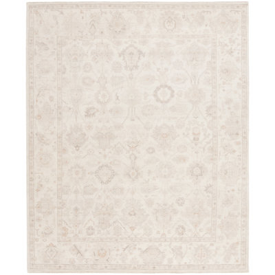 Oushak Hand Knotted Wool/Cotton Oriental Rug in Beige/Light Gray