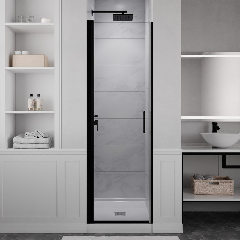 Lance X 72 po Porte de douche semi-encadrée avec charnières en noir mat avec garde en verre transparent