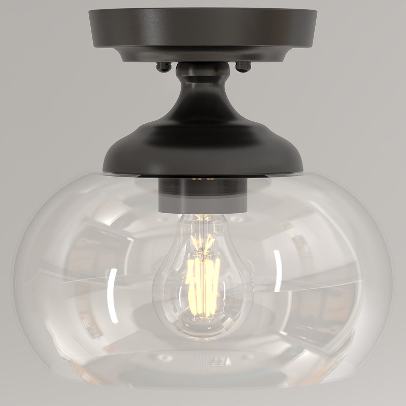 Semi Flush Mount Ceiling Light with Glass Shade, Matte Black
