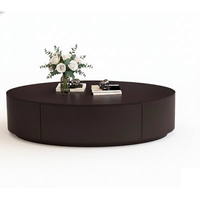 Modern 47" Oval Coffee Table With Storage, Black Faux Marble Top & Black Metal Base