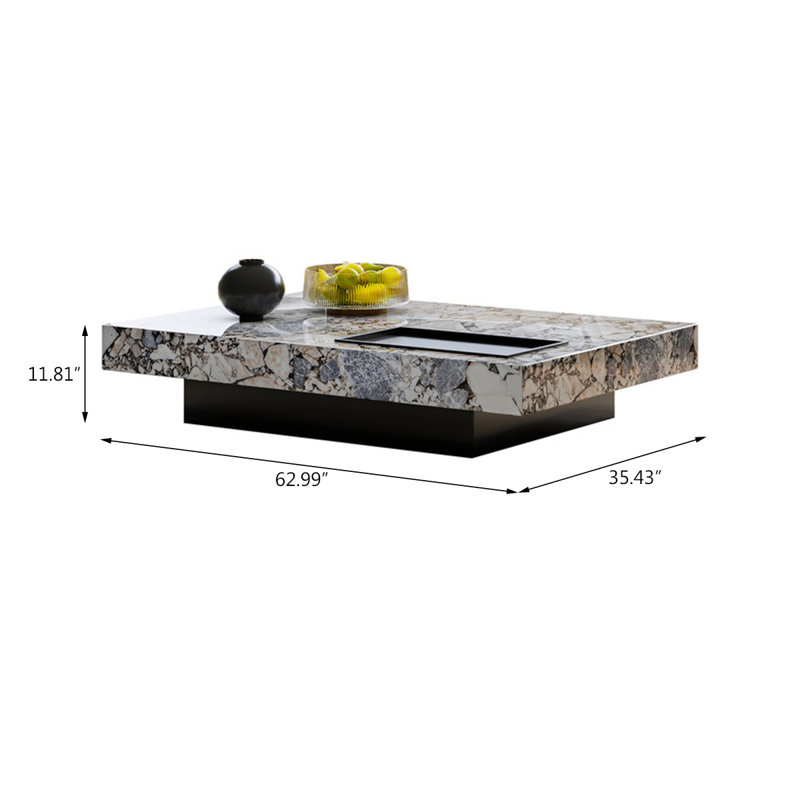 Rectangular Coffee Table, Natural Ivory Marble, 11.81" H x 62.99" W x 35.43" D