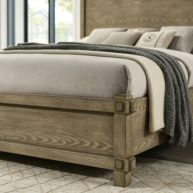 Lit plateforme rustique en bois massif, format queen