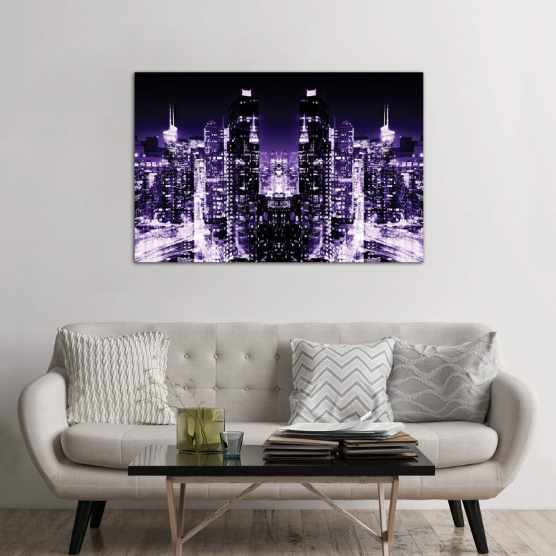 Skyline At Purple Night by Skyline At Purple Night - No Frame Print on Canvas, 66.04 cm H x 45.72 cm W x 1.91 cm D