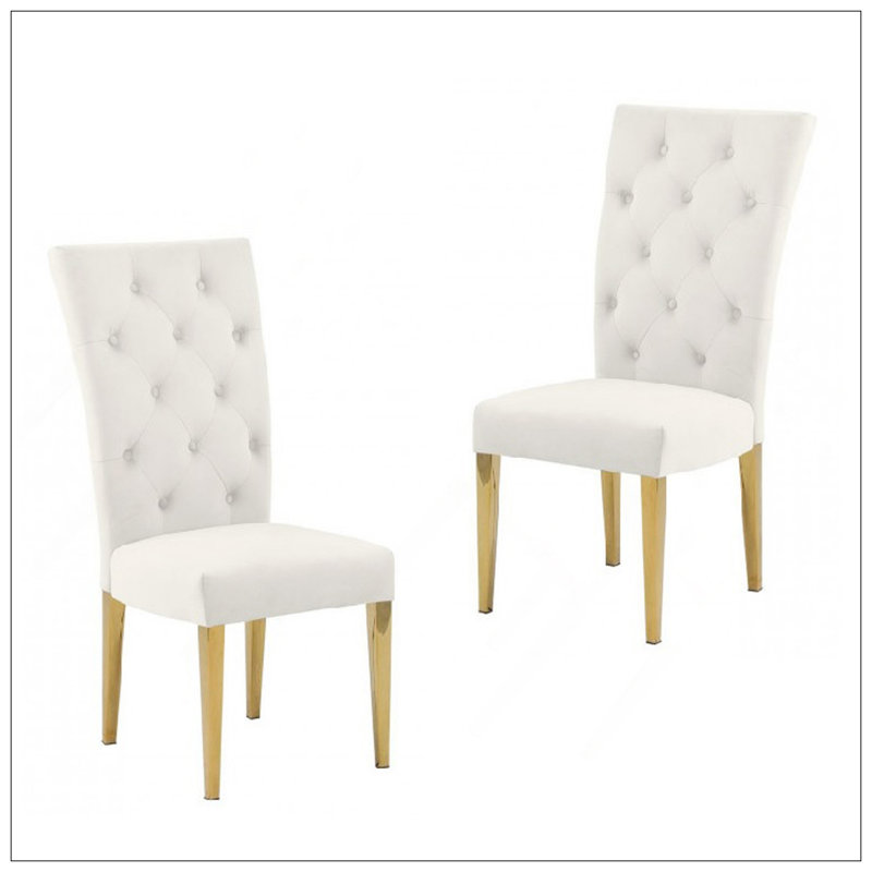 Ensemble de 2 chaises de salle à manger rembourrées Modern Velvet Modern, Crème, crème, Doré