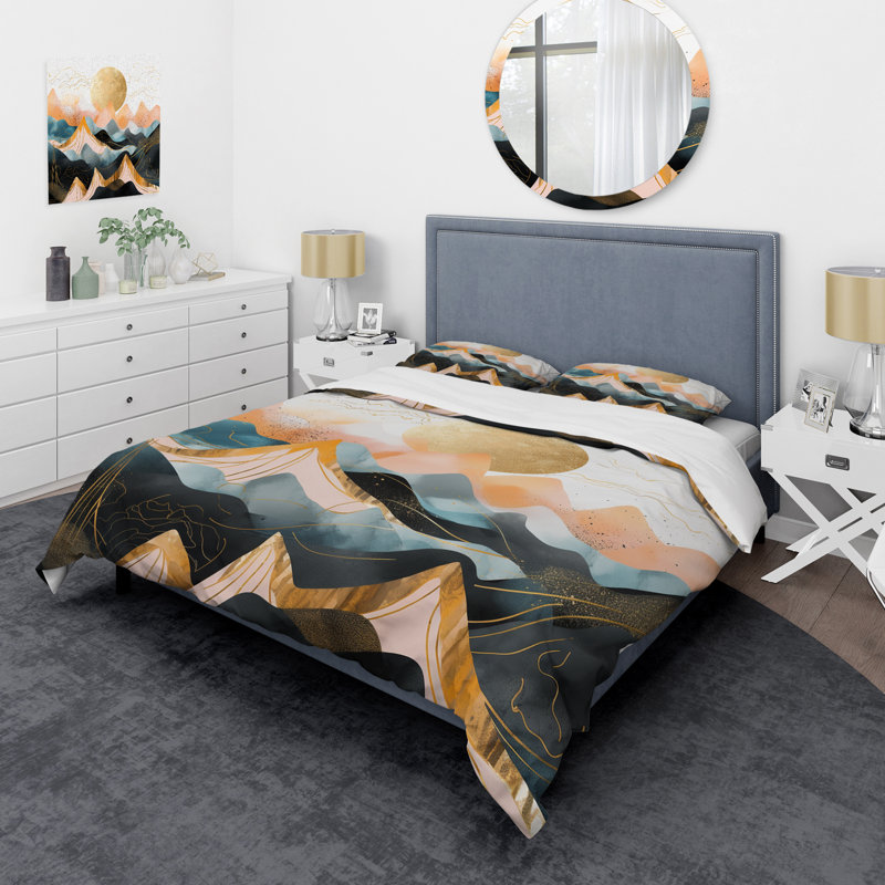Ensemble de housse de couette rose et or Mountain Bold Landscape I - Fruits