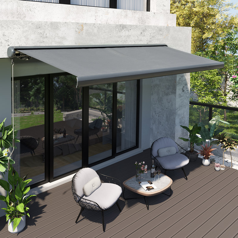 HOMCOM 350cm W x 300cm D Polyester Grey Cover Motorised Retractable Patio Awning