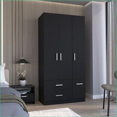 Chests &amp; Wardrobes | 71" High Armoire Closet with 2 Drawers, 4 Doors, 6 Shelves, Hanging Rod | White | Particle Board