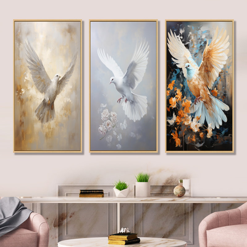 Ensemble de salon mural 4 pièces Tranquil Dove Harmony, Cadre flottant brun, H 28 po x l 36 po