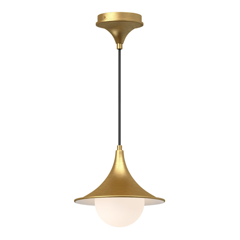 Luminaire suspendu conique à 1 lumière Hermit, Or brossé / verre opale mat, H 83,63 po x l 9,5 po x P 9,5 po
