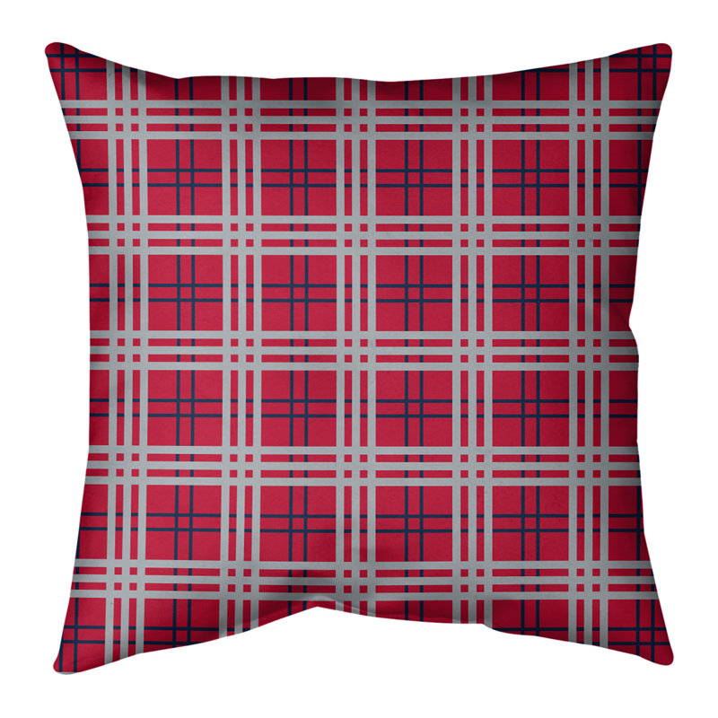 Housse de coussin carré et insert, 14 po x 14 po, Rouge / bleu nautique / argent nouveau siècle, Cuir / Suède