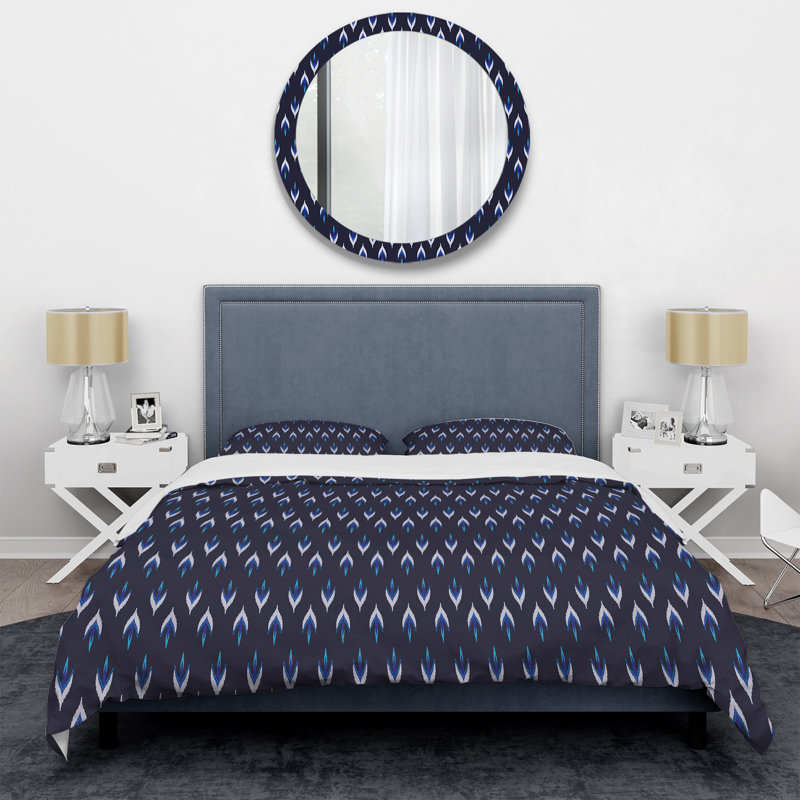 Blue Ikat Ogee - Ensemble de housse de couette abstrait - Microfibre de polyester